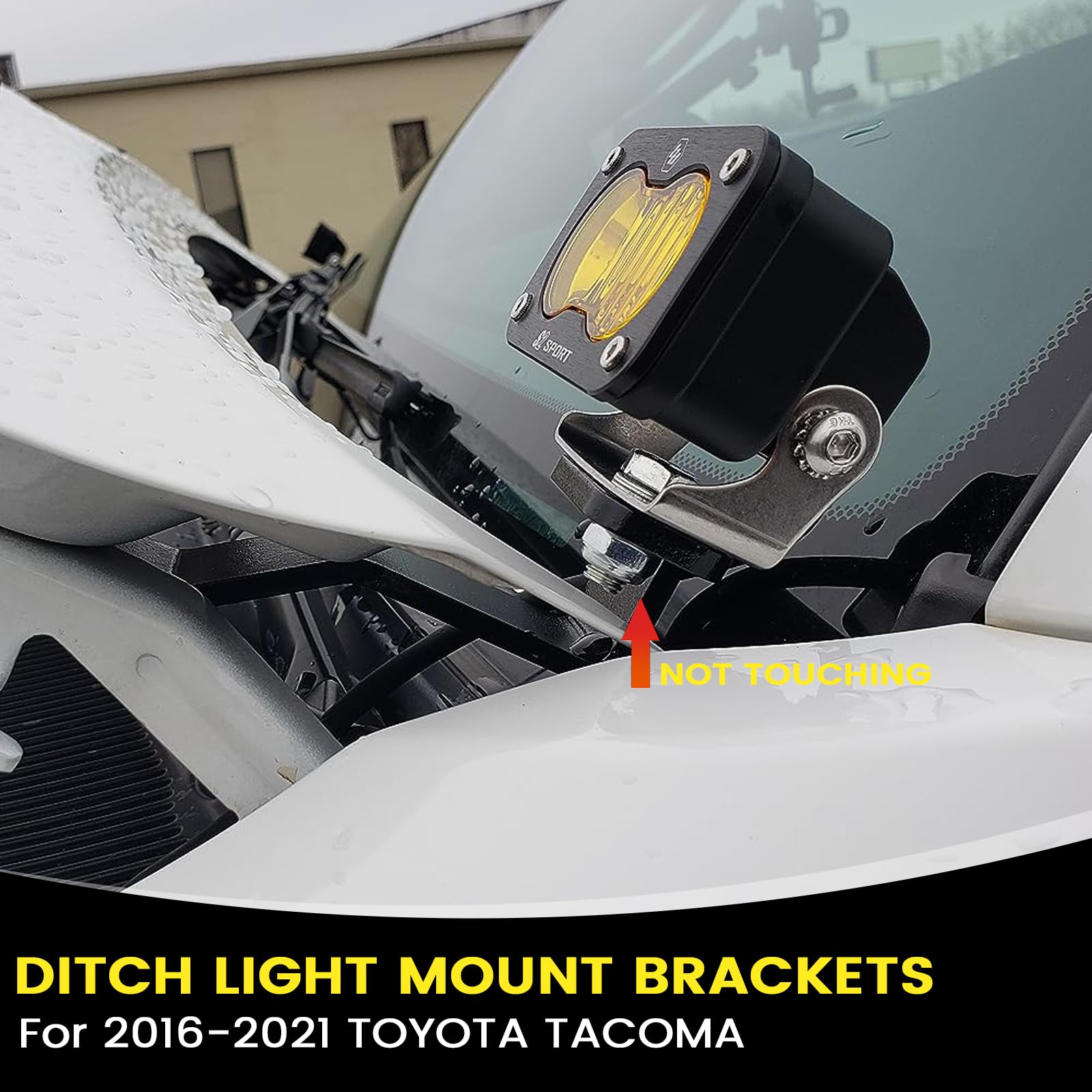 KANGIKX Tacoma ditch light mount kit installed with LED pods for a clean bolt-on fit