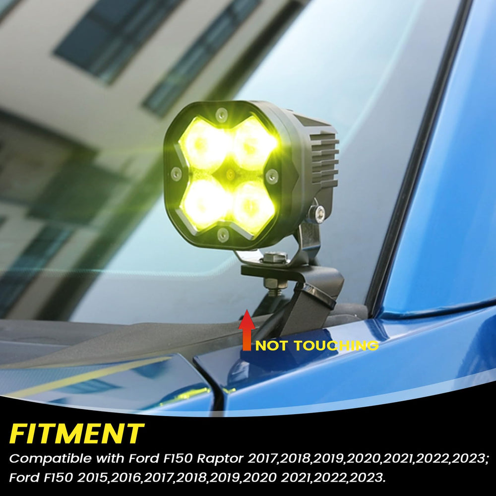 KANGIKX F150 hood light mount bracket side view shows rugged, durable A-pillar support