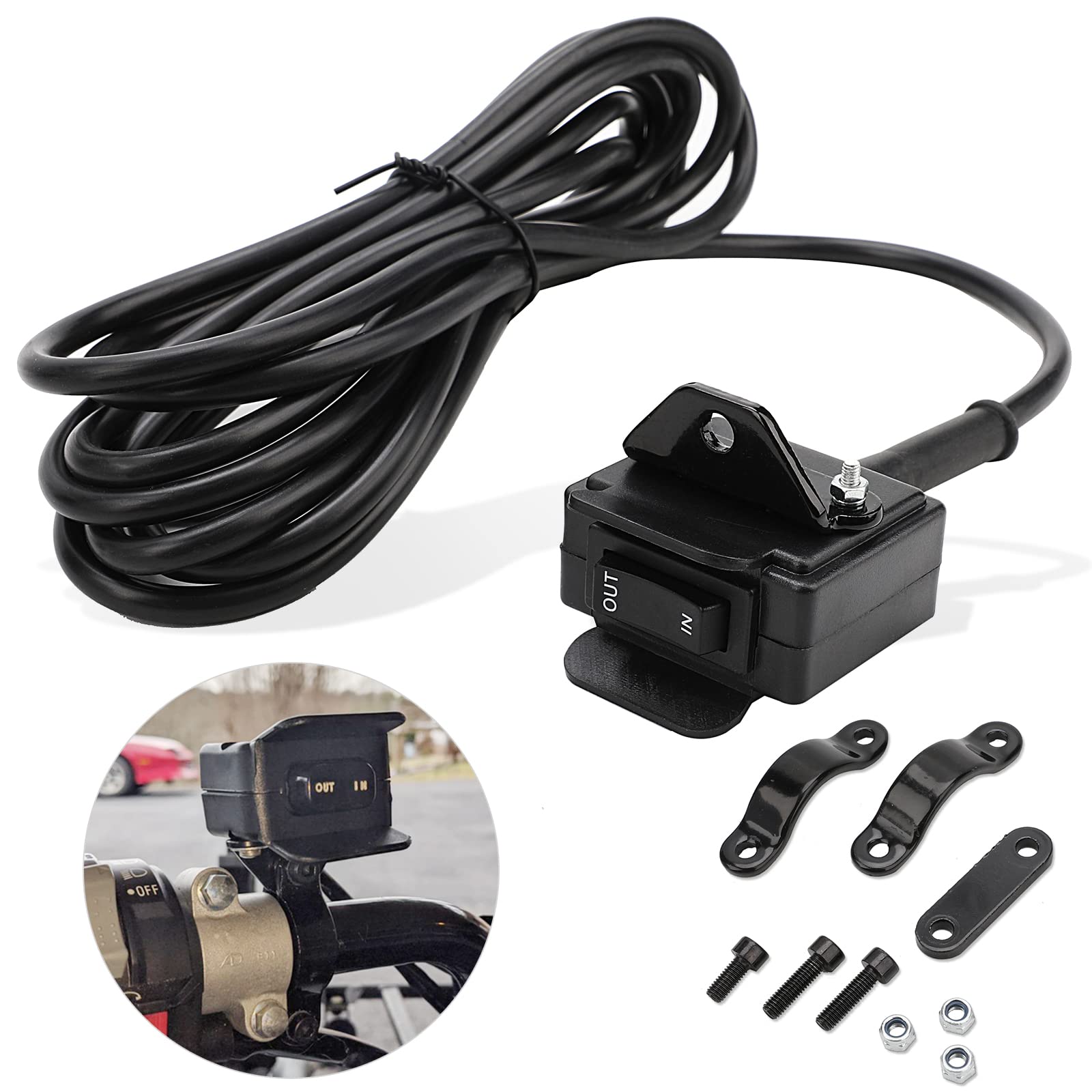 KanSmart 12V winch switch with mounting bracket for secure ATV mounting.