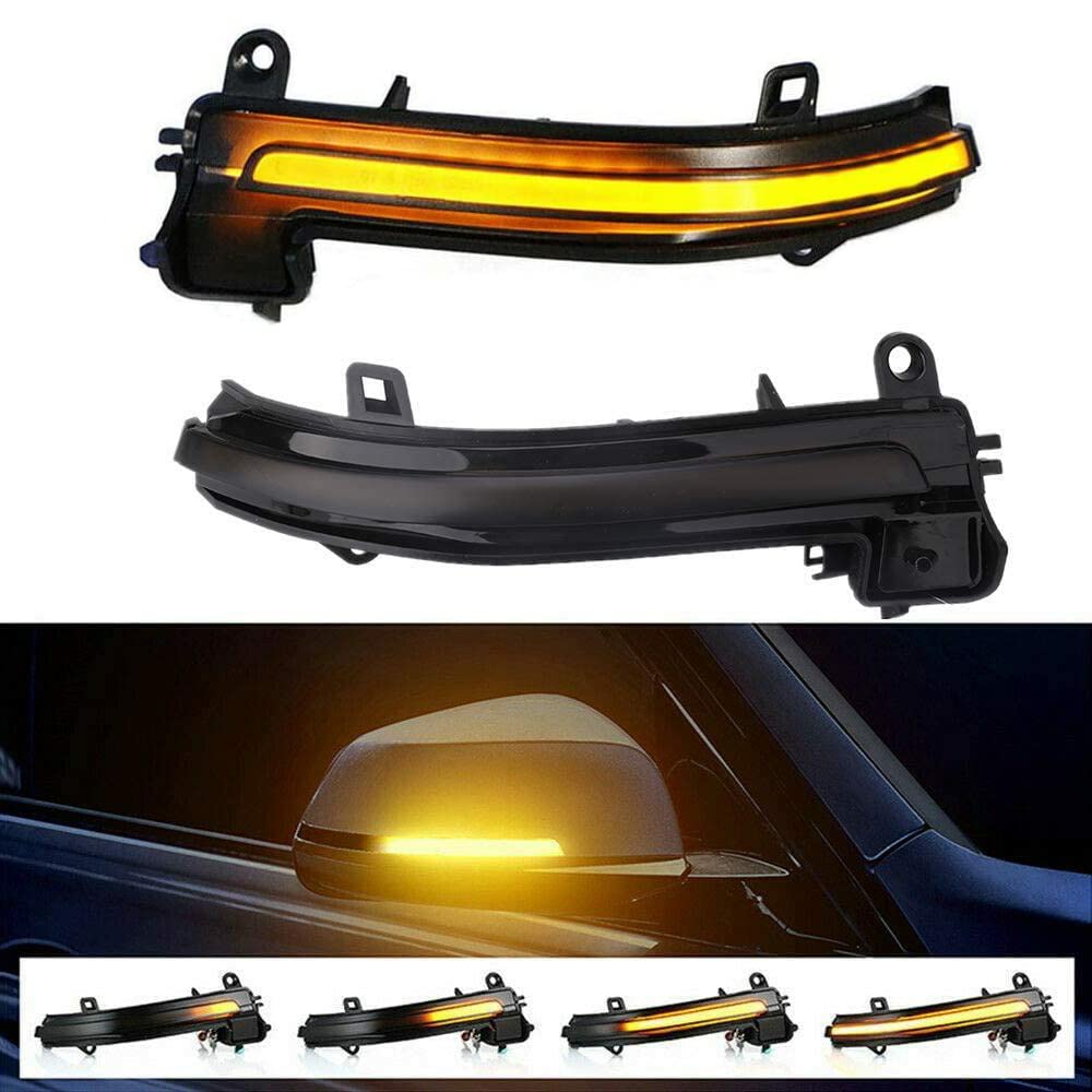 KanSmart LED dynamic turn signal on left-side smoked mirror enhances night visibility