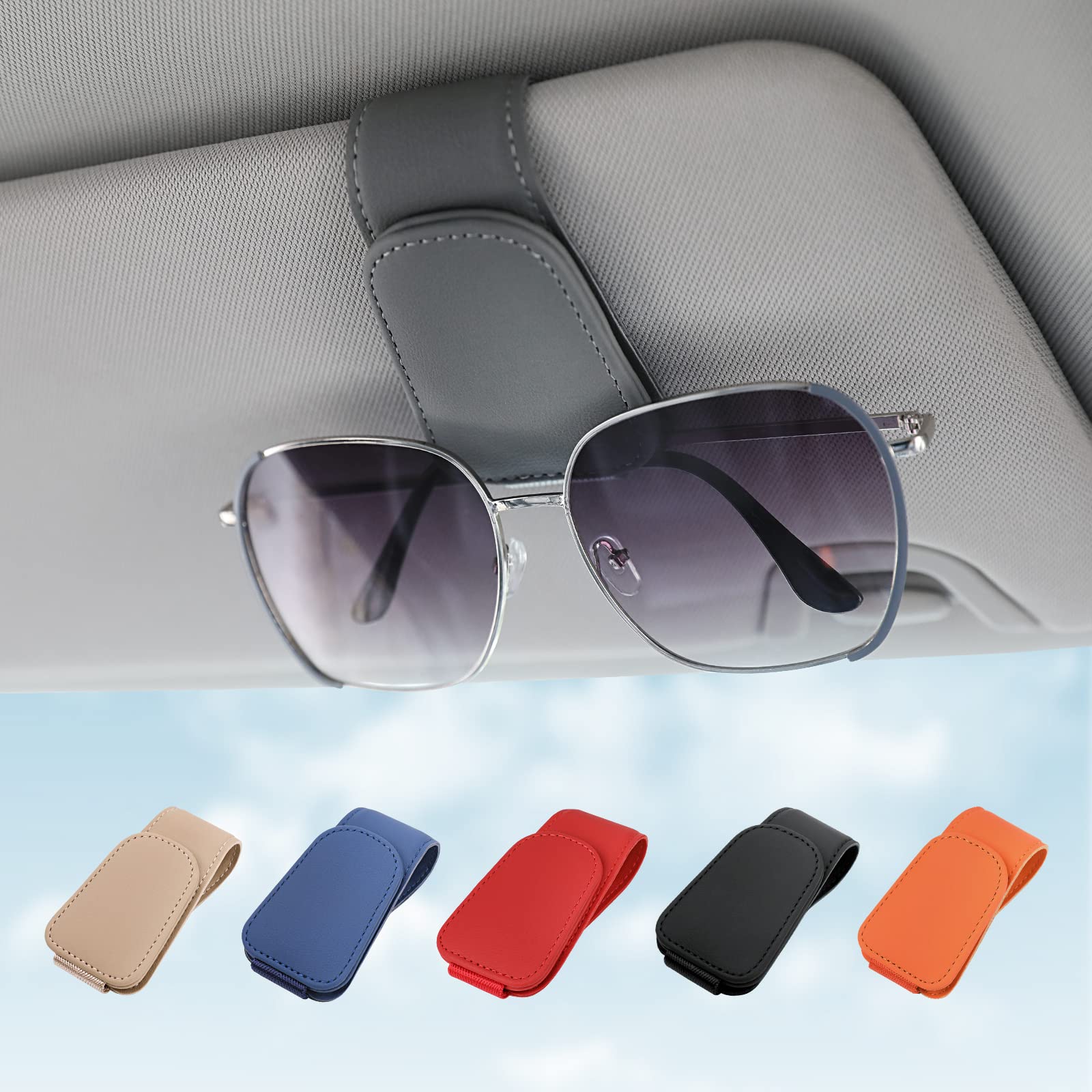 KanSmart car visor clip holds sunglasses securely with magnetic closure.