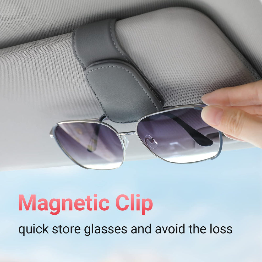 Leather detail on KanSmart holder protects glasses and car interior.