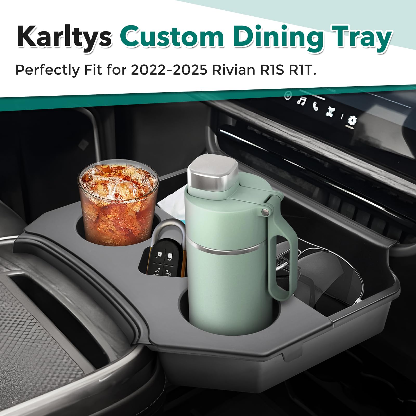 Karltys 2in1 console organizer with cup holders for easier trips.