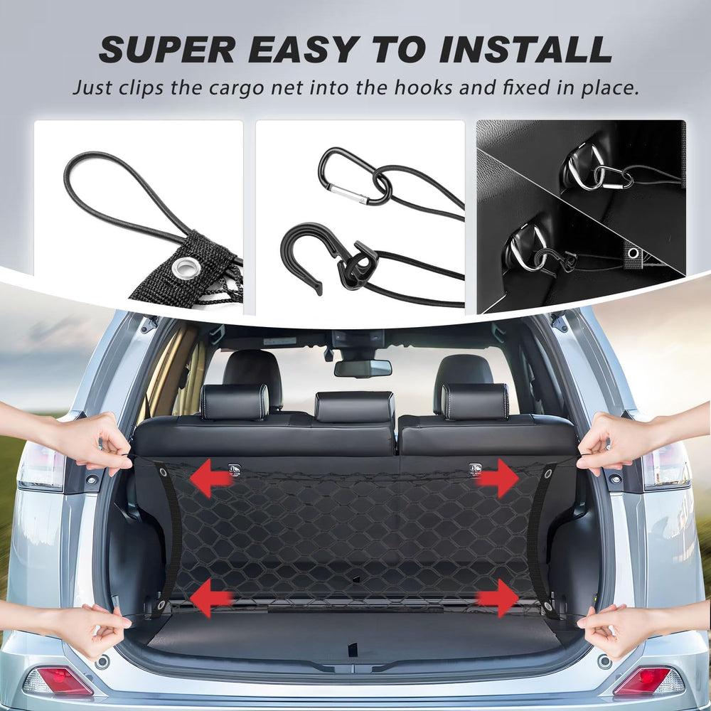 Karltys trunk cargo net helps organize uneven loads for tidy storage.