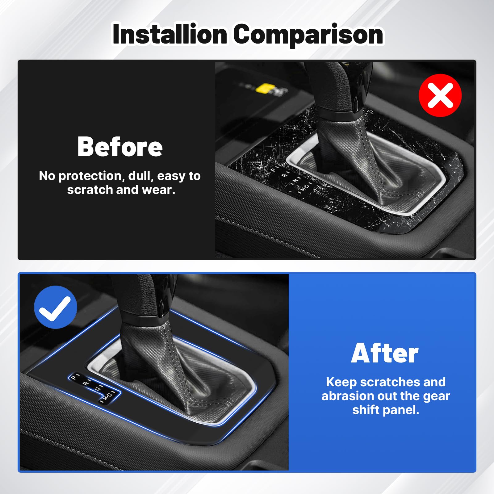 Karltys gear shift panel cover on dark interior adds refined look.