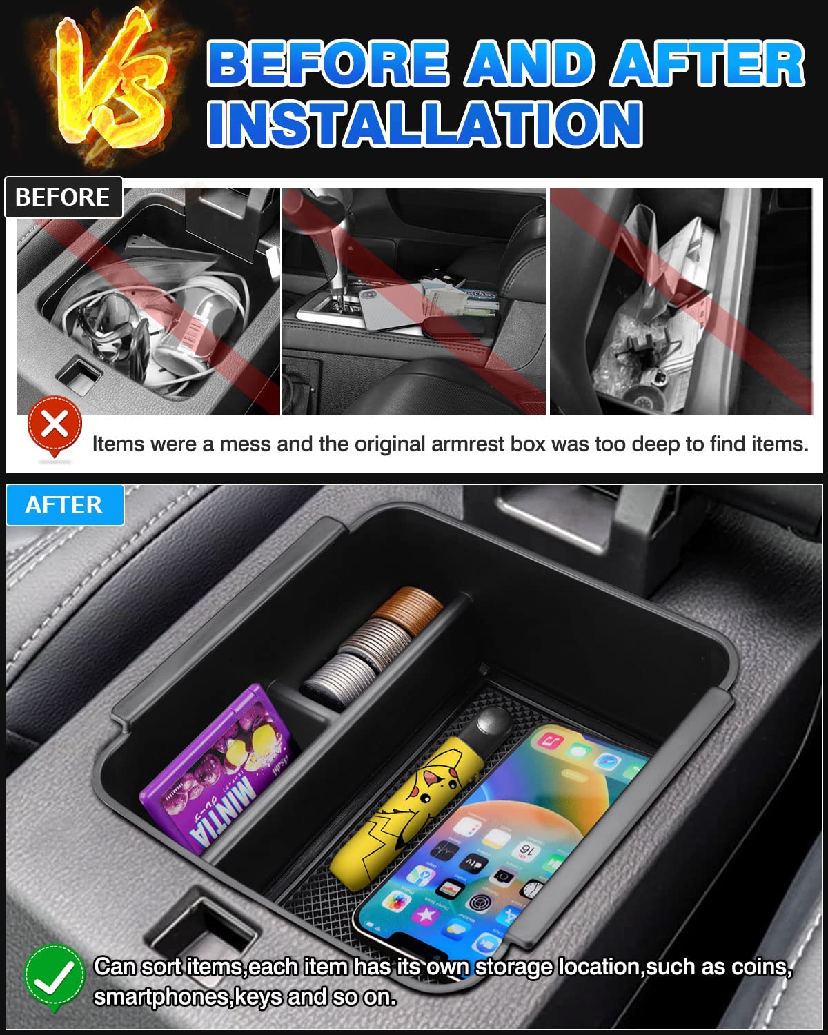 Karltys Outlander center console organizer tray with silicone liners for non-slip grip.
