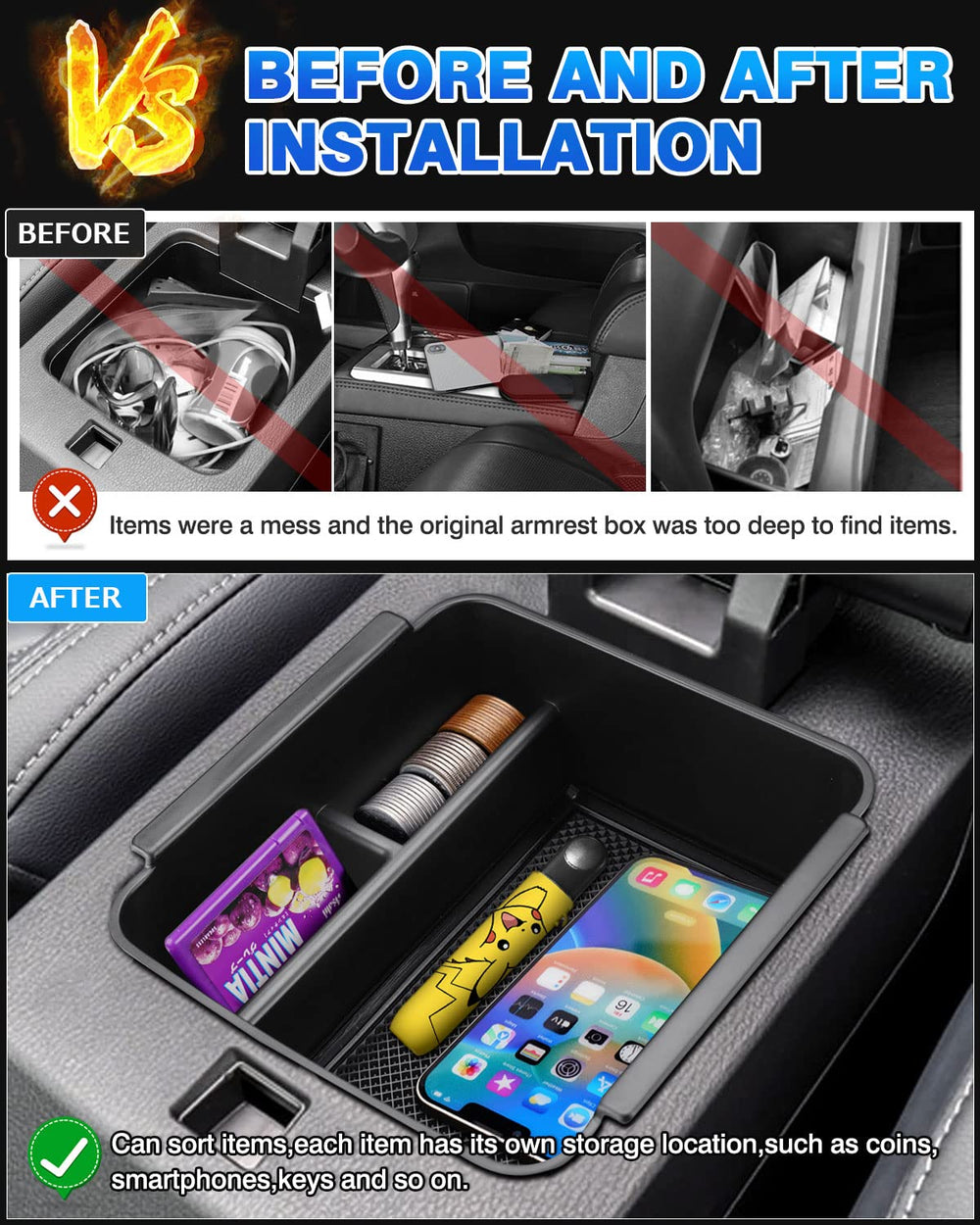 Karltys Outlander center console organizer tray with silicone liners for non-slip grip.