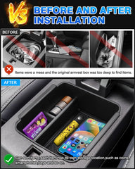 Karltys Outlander center console organizer tray with silicone liners for non-slip grip.