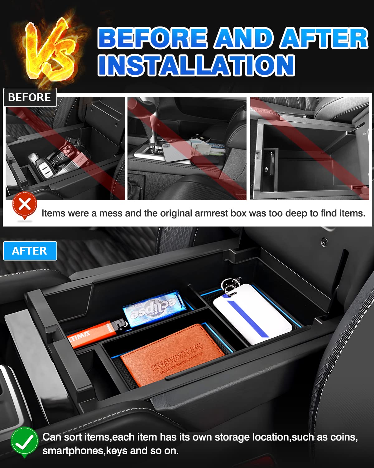 Karltys Pathfinder armrest-organizer-mat prevents items from slipping.