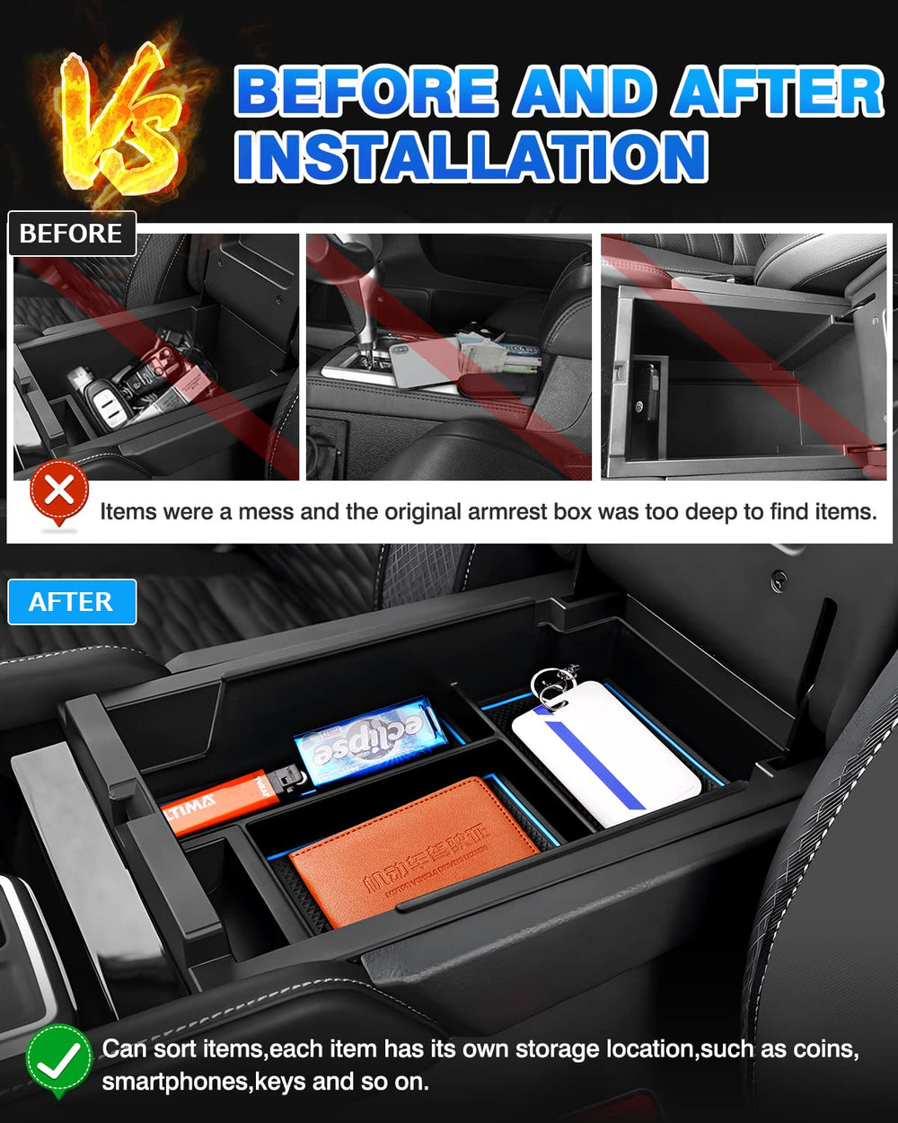 Karltys Pathfinder armrest-organizer-mat prevents items from slipping.