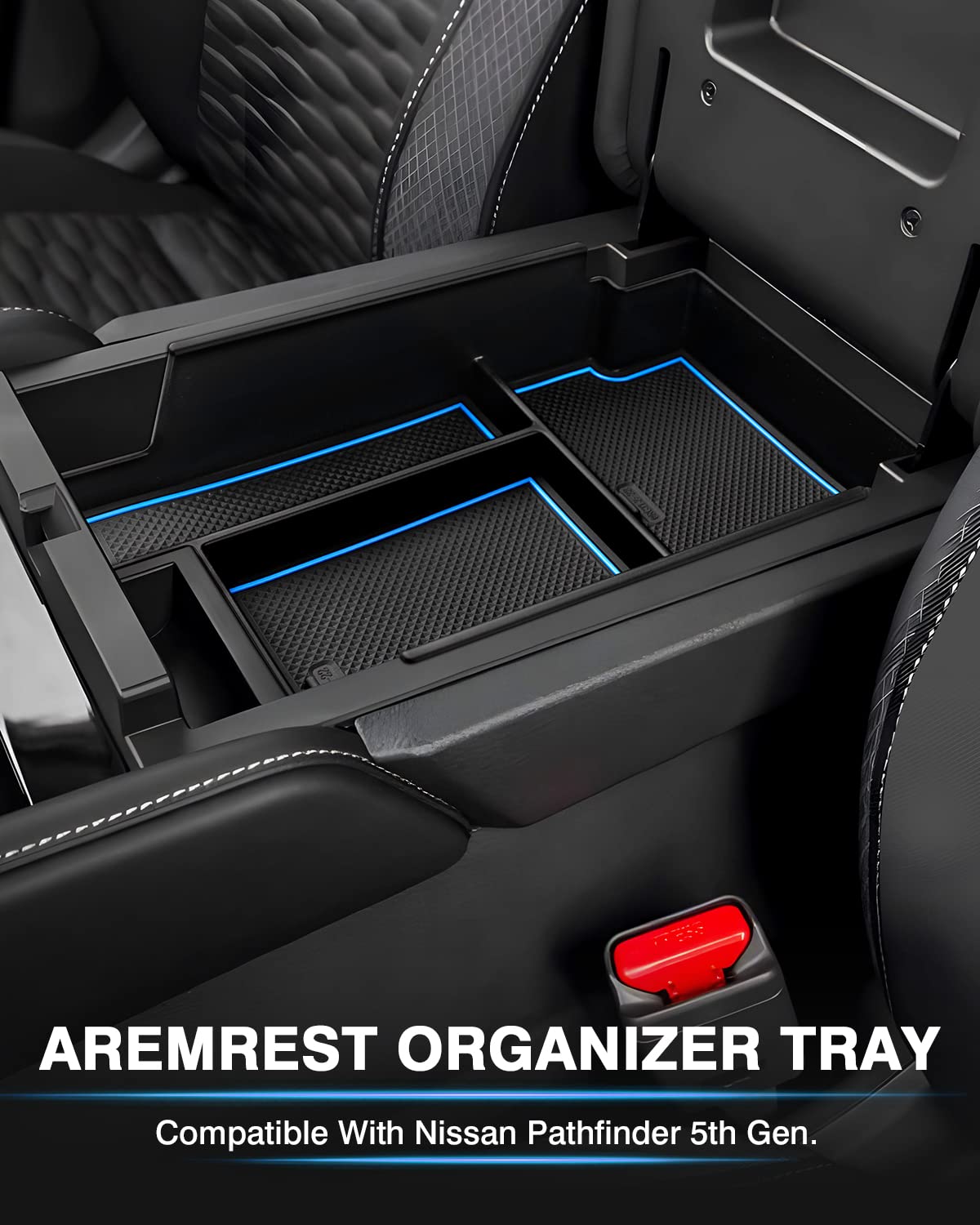 Karltys Pathfinder console-tray-storage keeps essentials within easy reach.
