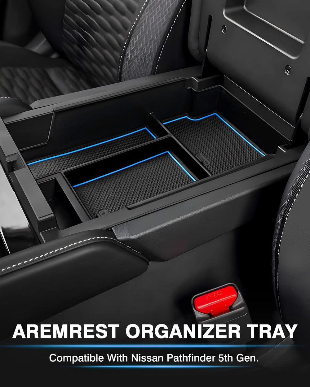 Karltys Pathfinder console-tray-storage keeps essentials within easy reach.