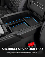 Karltys Pathfinder console-tray-storage keeps essentials within easy reach.