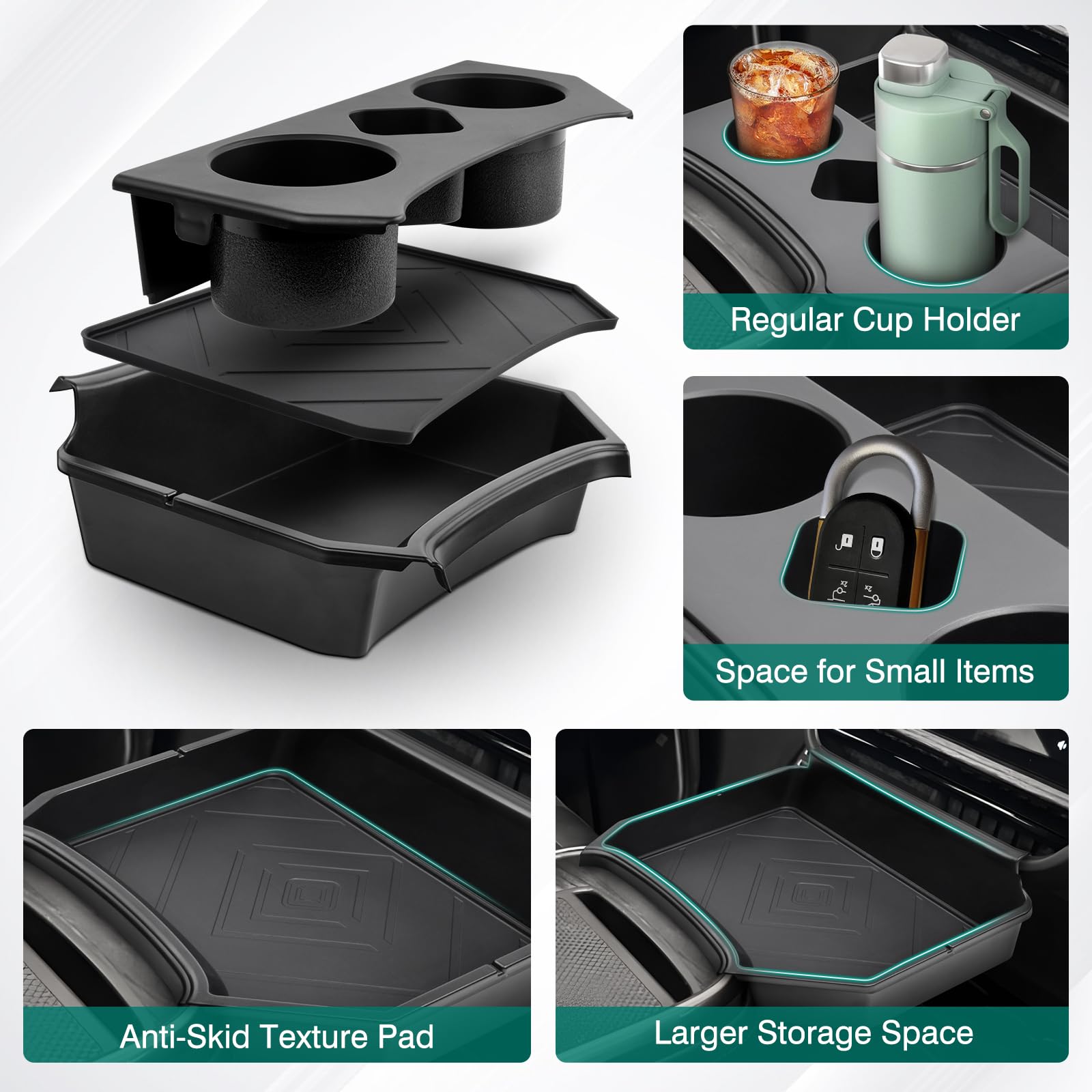 Karltys organized storage for phones, keys, sunglasses within reach.