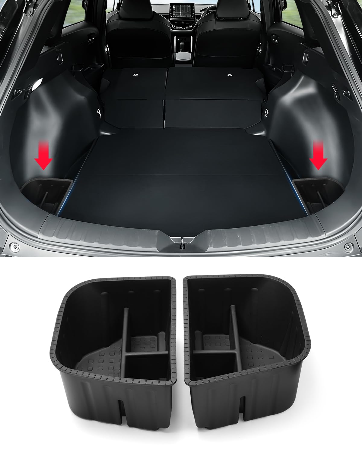 Karltys trunk organizer for Corolla Cross AWD left pocket keeps items neatly stored.