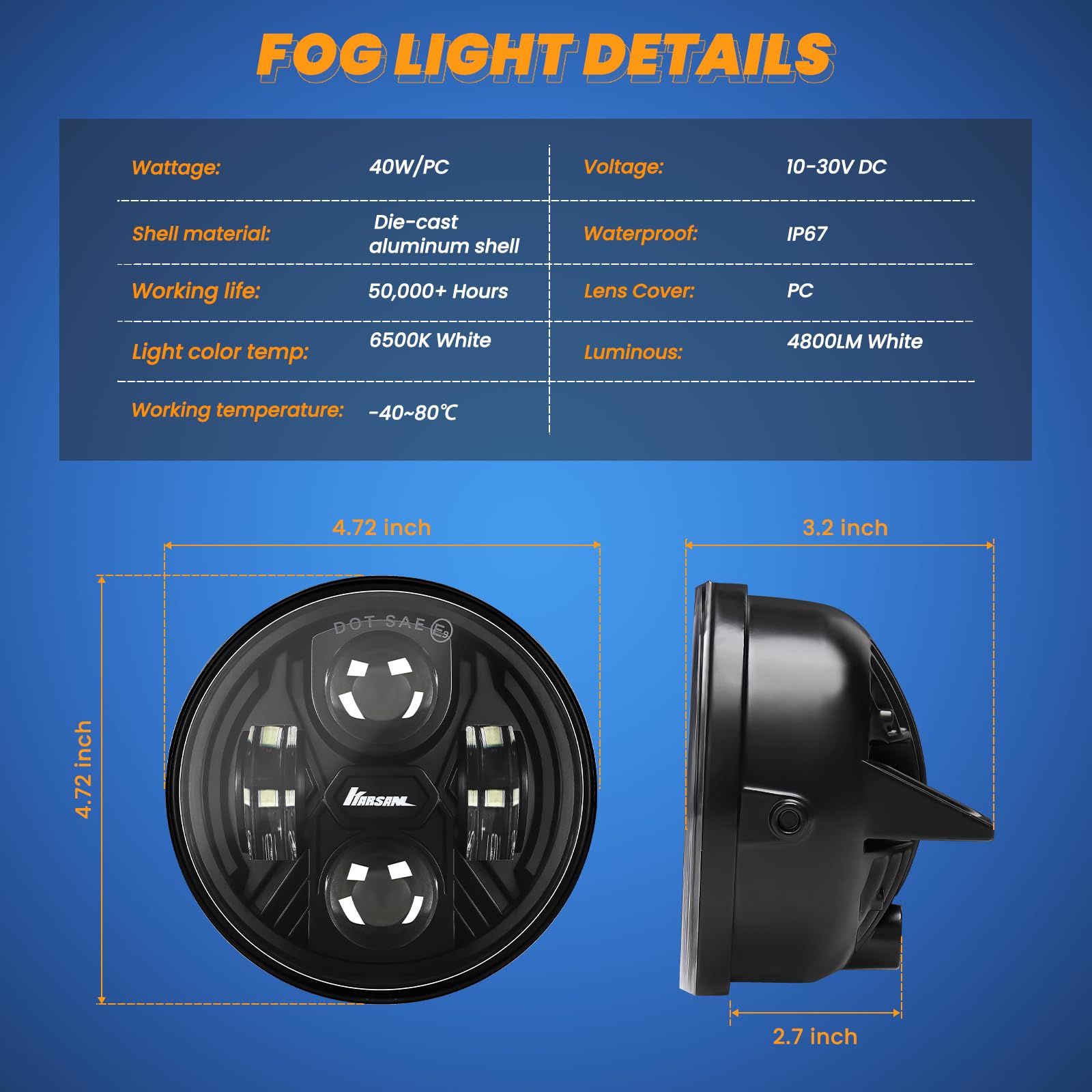 KARSAM fog light housing with aluminum finish for durable, long-lasting fit.