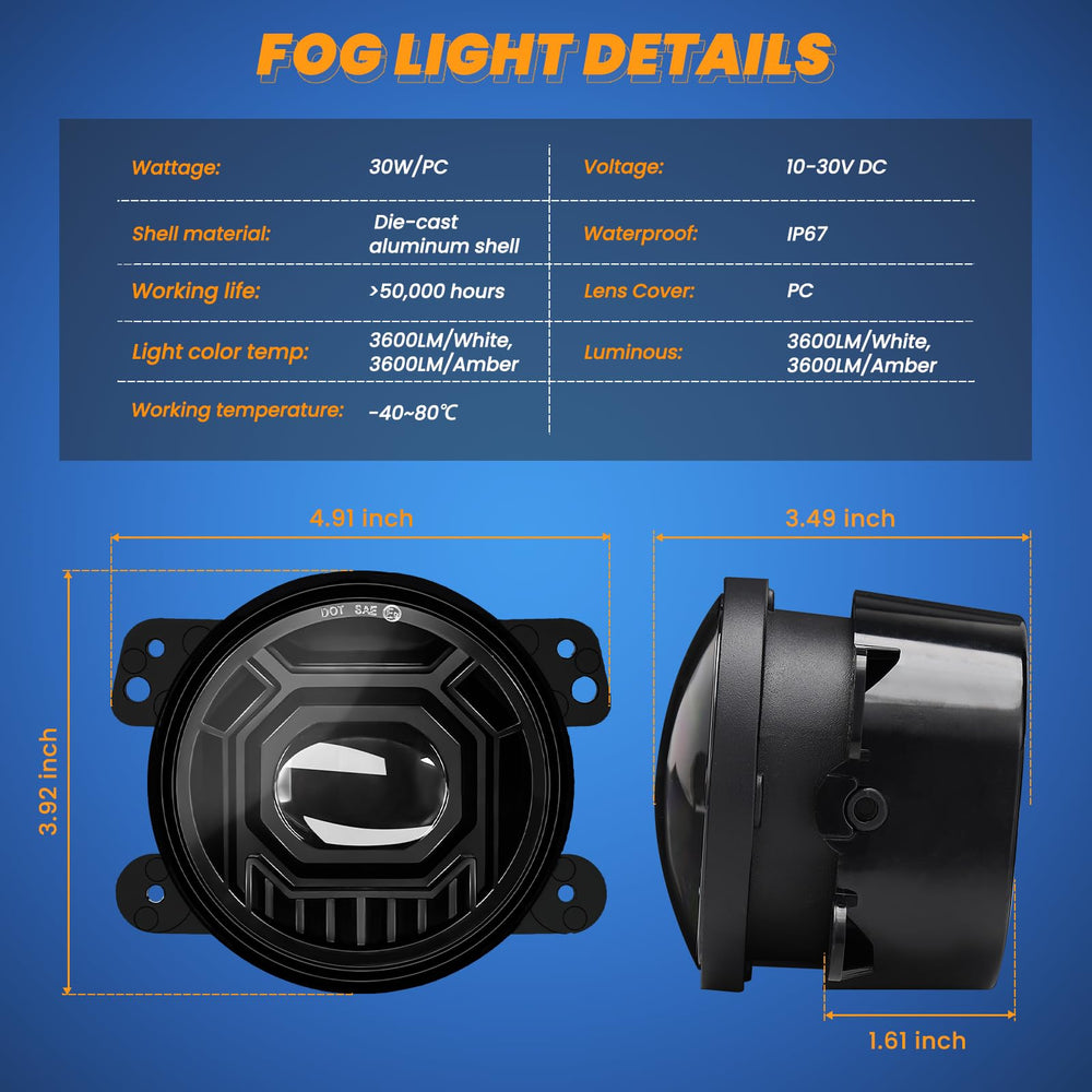 KARSAM Jeep Wrangler fog light assembly JK/JLU, angle view showing easy install.
