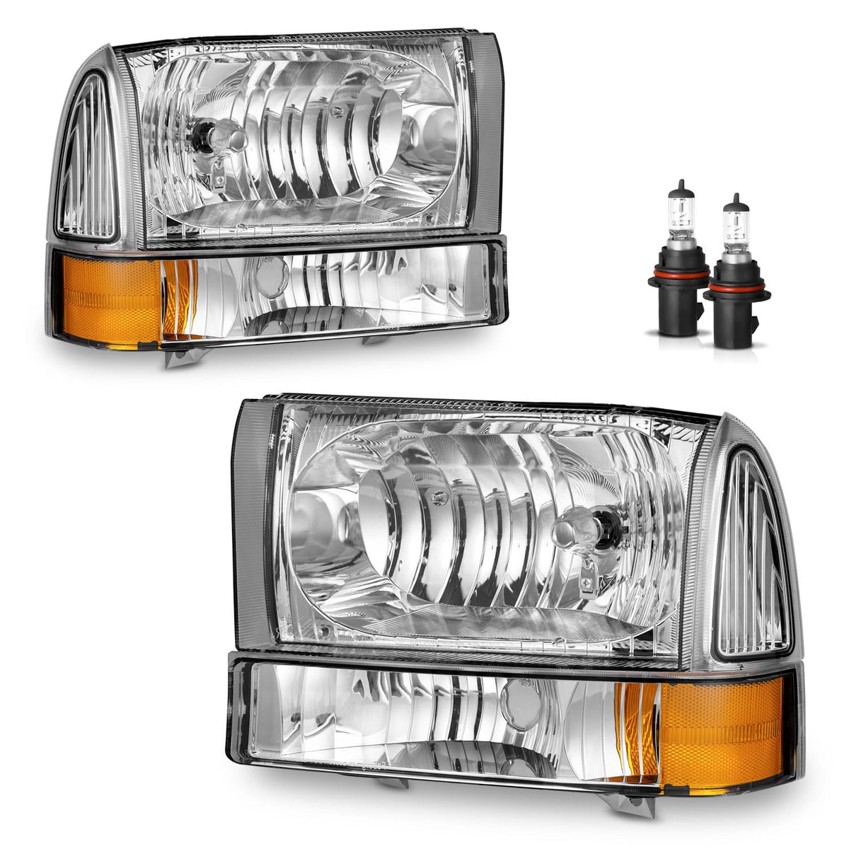 KarSpareHub headlight assembly with bulbs, front view, enhances nighttime visibility and safety.