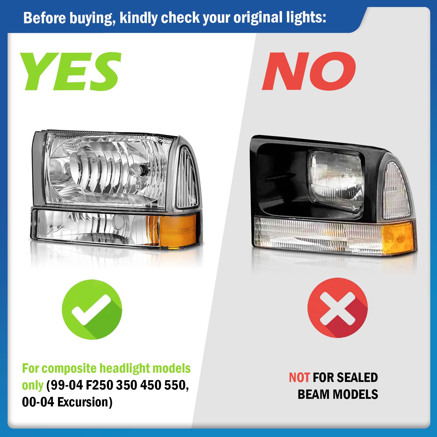 KarSpareHub headlight assembly with bulbs, side view, reliable fit for Ford Super Duty pickups.