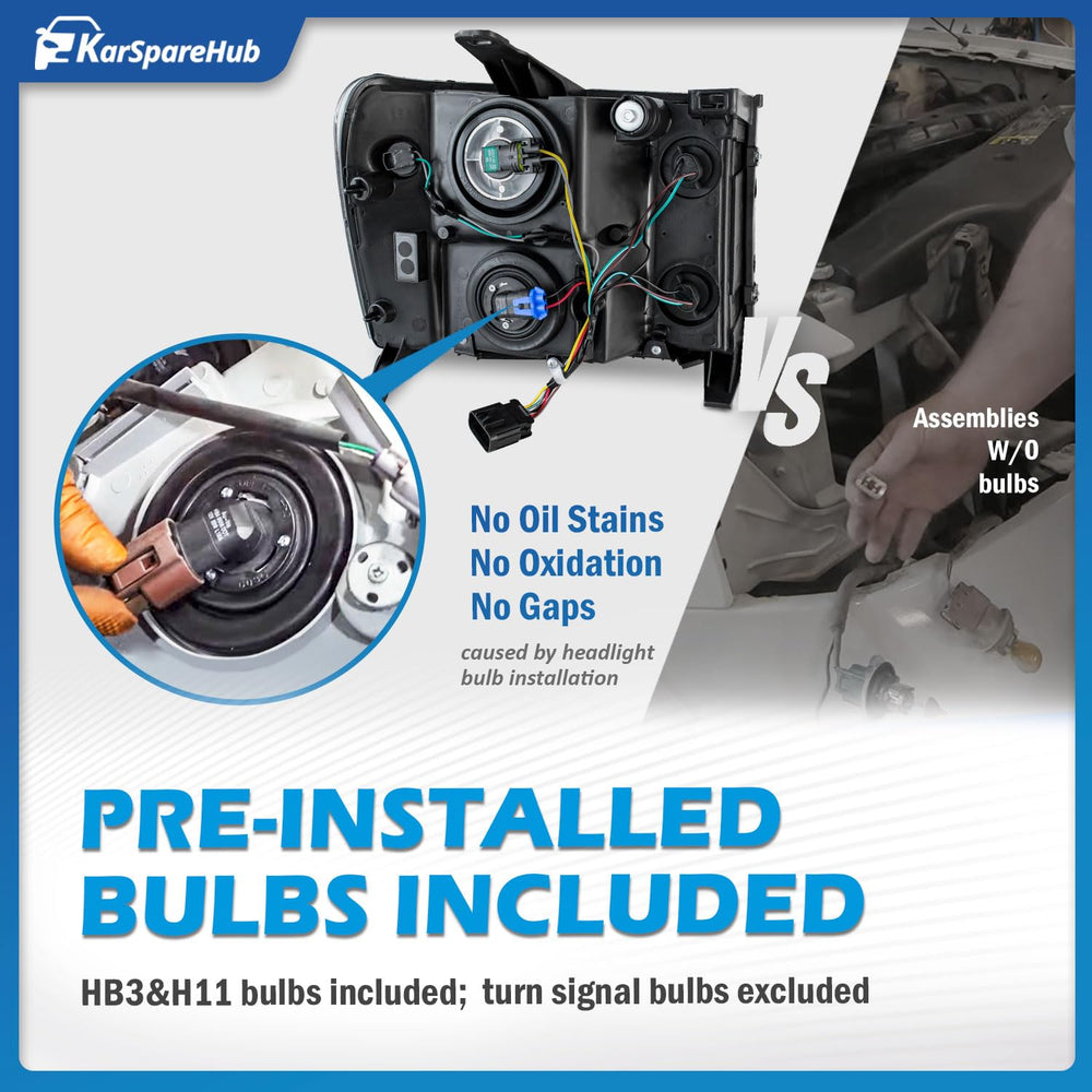 KarSpareHub headlight assembly for 07-14 Sierra 2500 HD, passenger side, robust chrome housing.