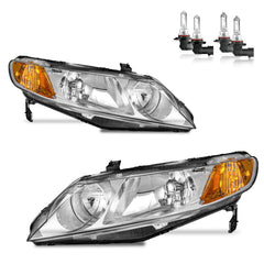 KarSpareHub headlights for 2006-2011 Civic, chrome housing, driver side, improved night visibility.