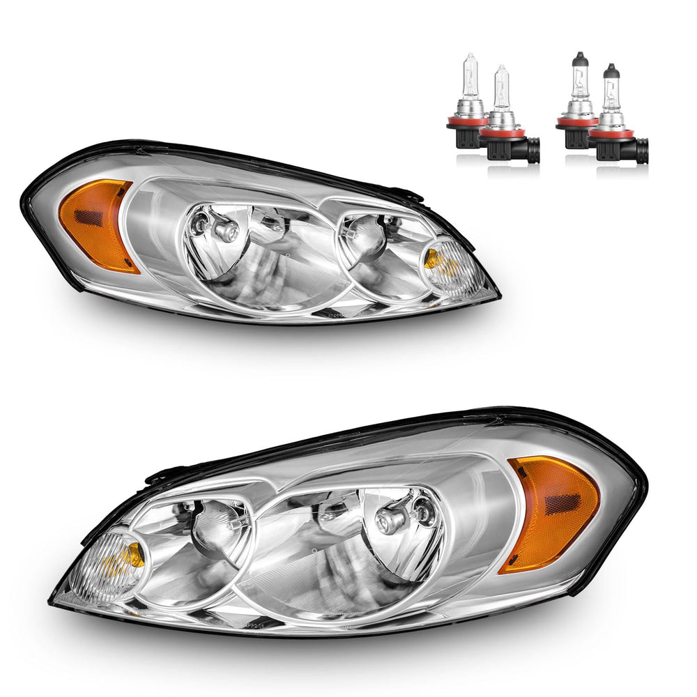 KarSpareHub headlights assembly for Chevy Impala front view with bulbs for quick upgrade