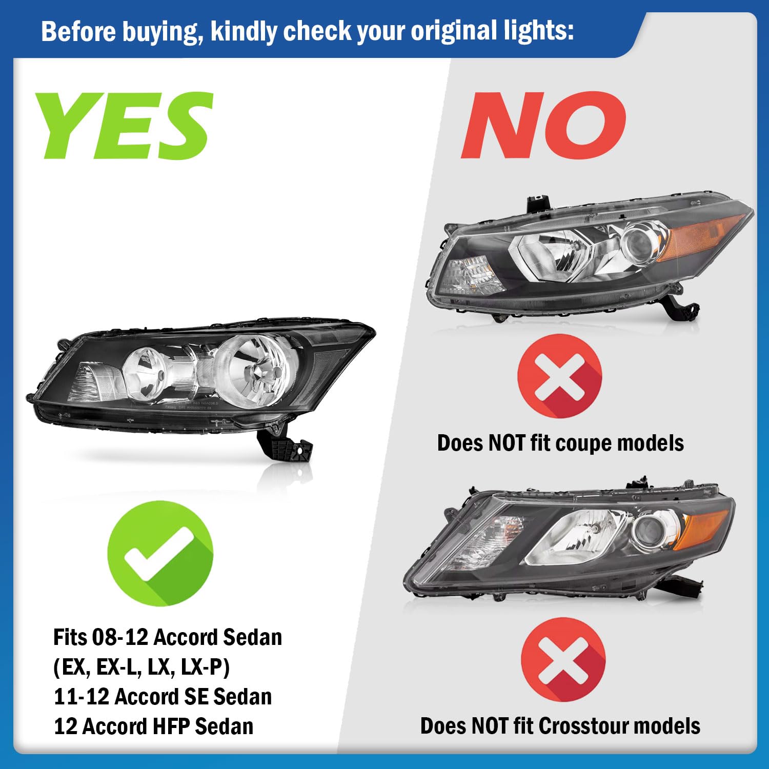 KarSpareHub headlights with bulbs for Honda Accord 2008-2012, passenger-side clarity
