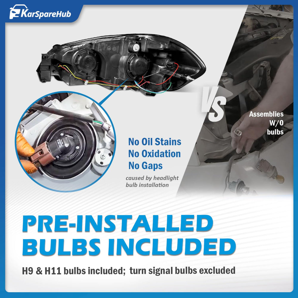 KarSpareHub headlights with bulbs included for easy replacement