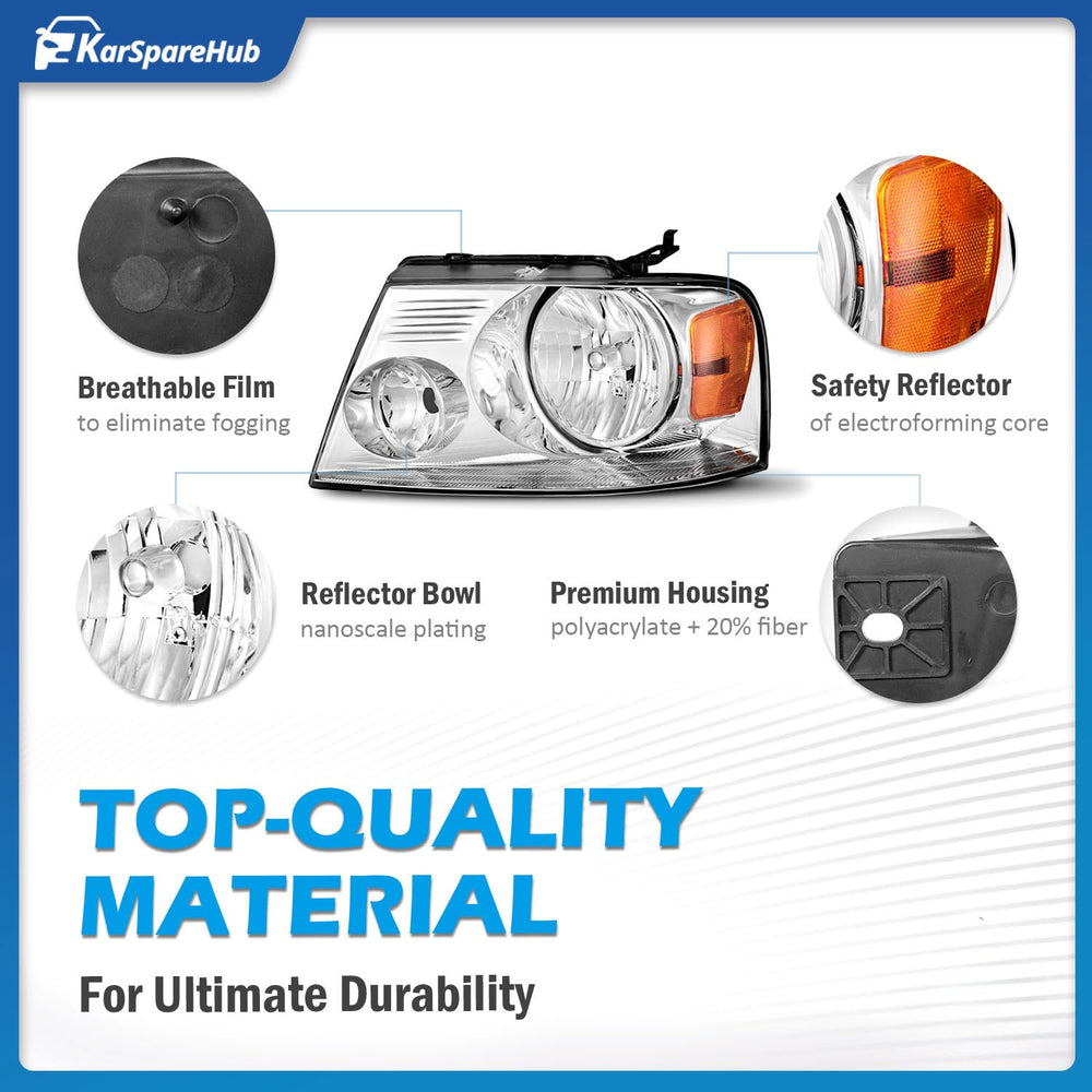 KarSpareHub chrome housing headlight close-up with amber reflector for enhanced signaling