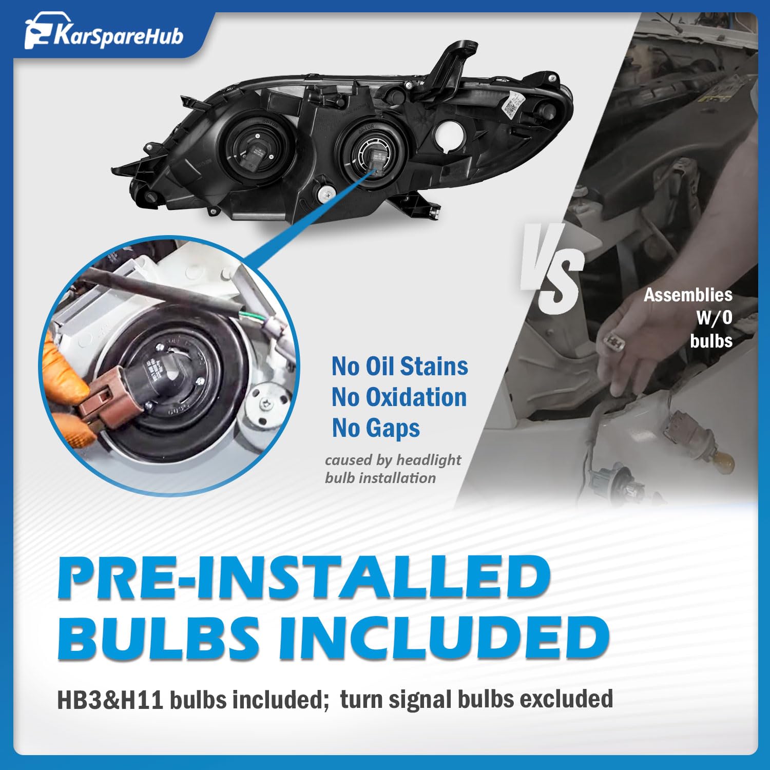 Sealed waterproof headlamp coating from KarSpareHub protects against moisture.