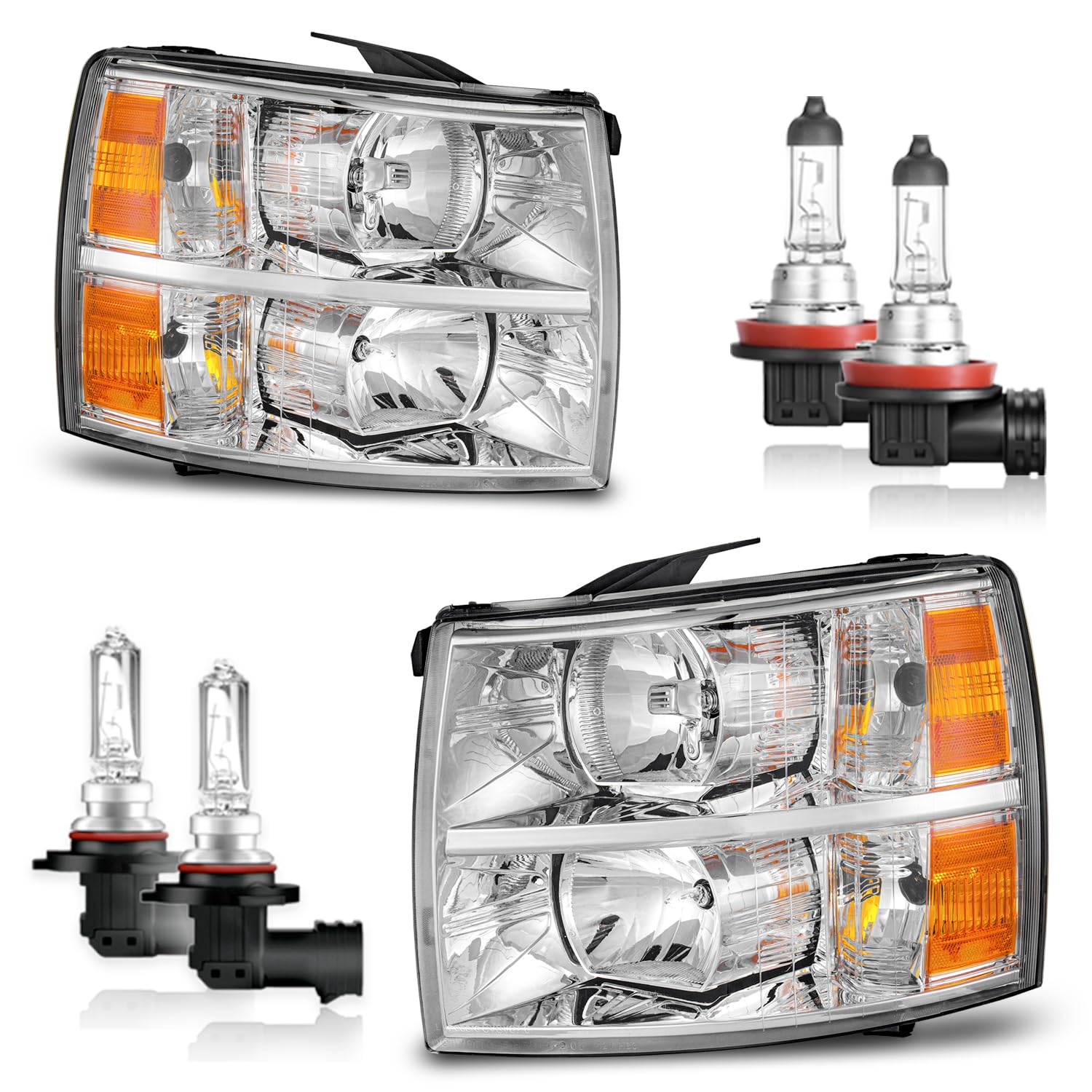 KarSpareHub Silverado headlights with chrome housing for a polished front end.
