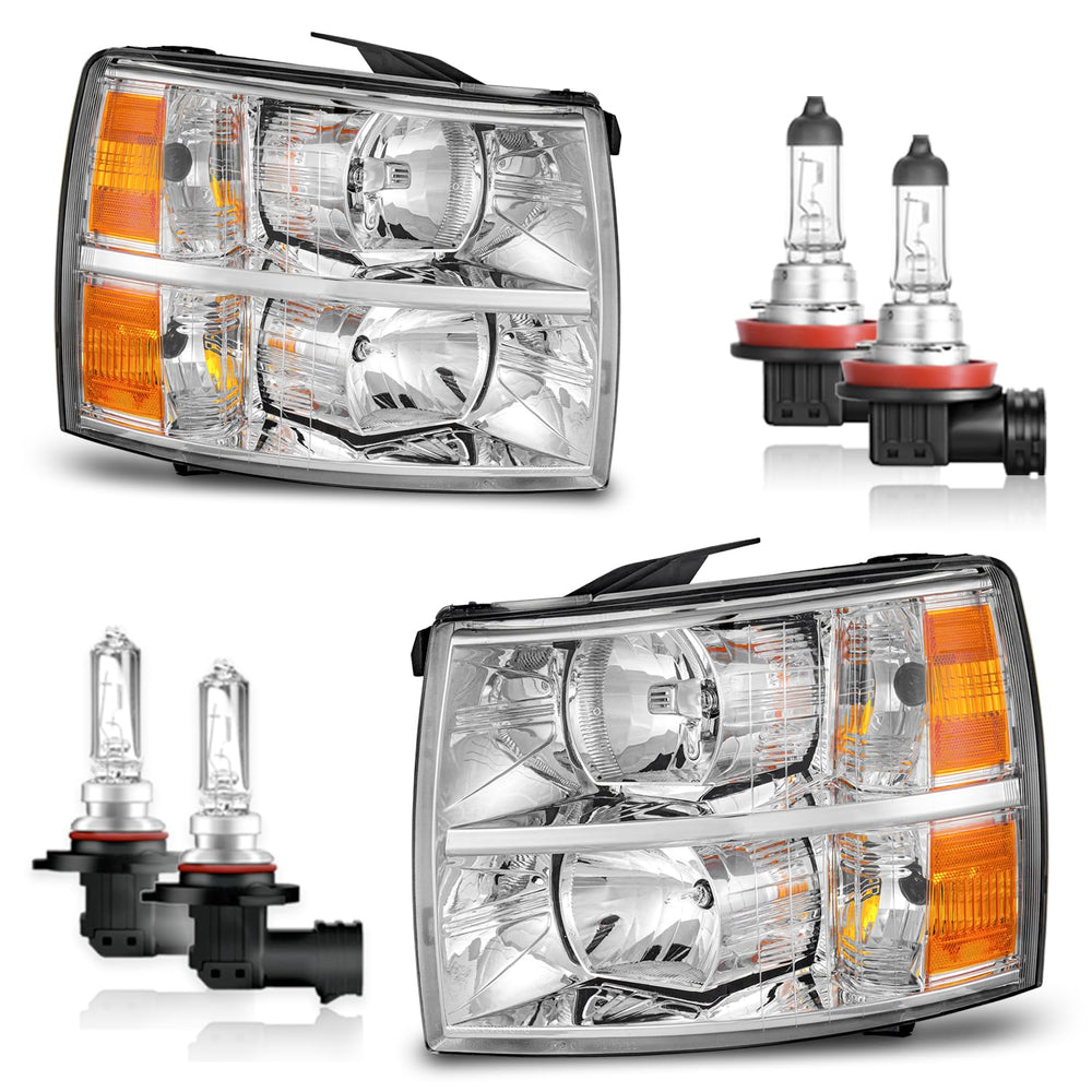 KarSpareHub Silverado headlights with chrome housing for a polished front end.