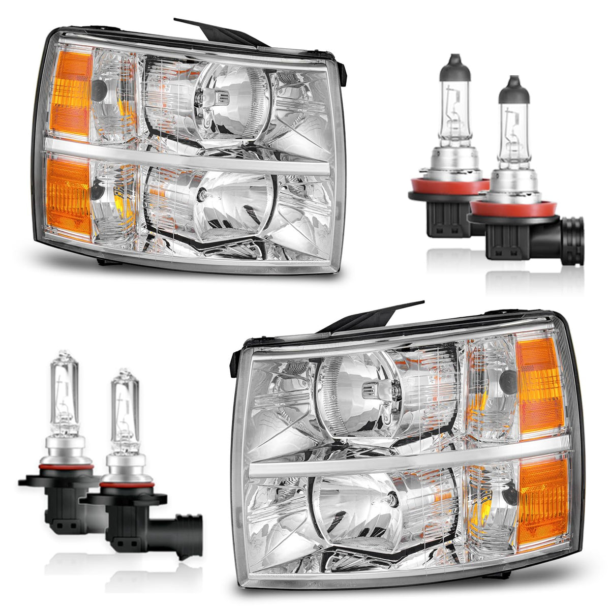 KarSpareHub Silverado headlights with chrome housing for a polished front end.
