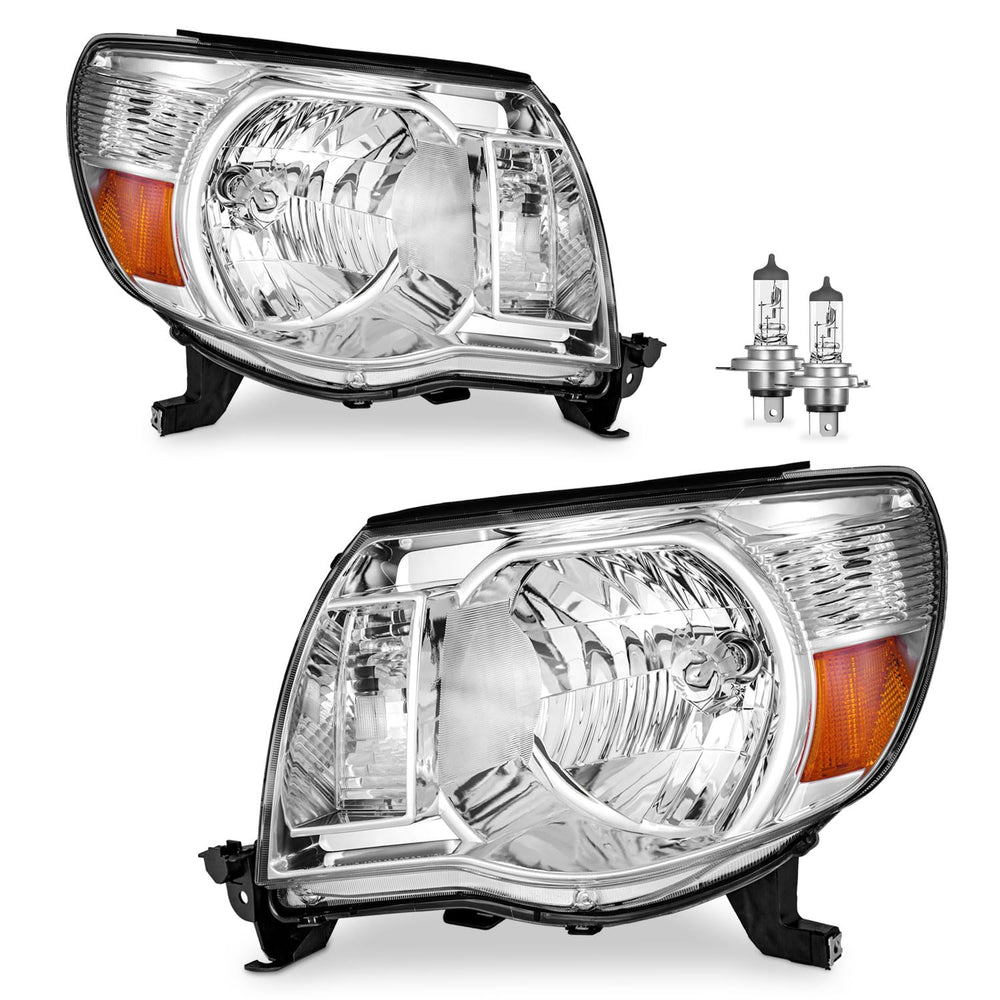 KarSpareHub Tacoma driver-side chrome headlights with amber reflector for brighter night visibility.