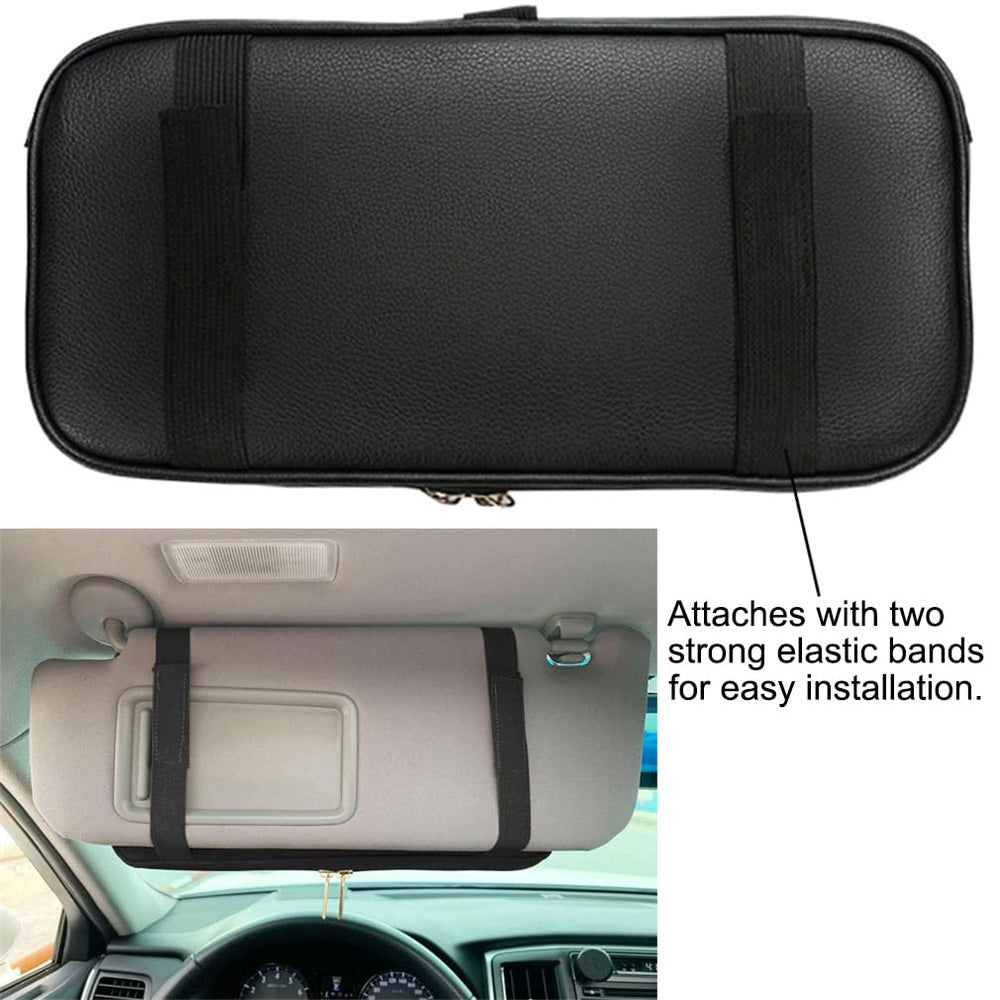 Kartisen sun visor organizer showing card pockets keeps cards organized while driving.