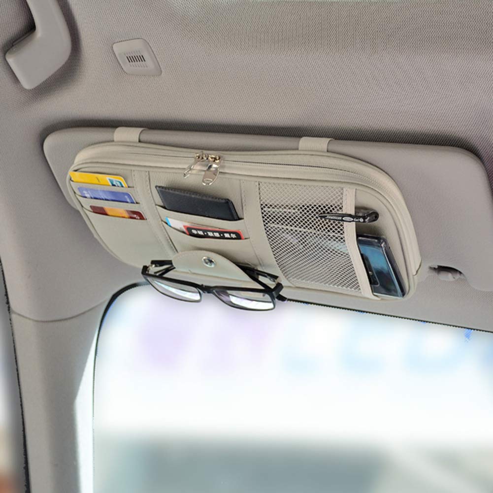 Kartisen car sun visor organizer gray front view keeps items within reach and tidy.