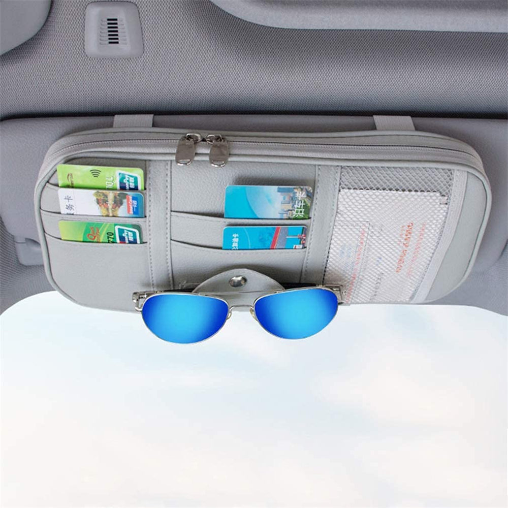 Kartisen car visor organizer gray in-use provides quickly accessible storage during commutes.