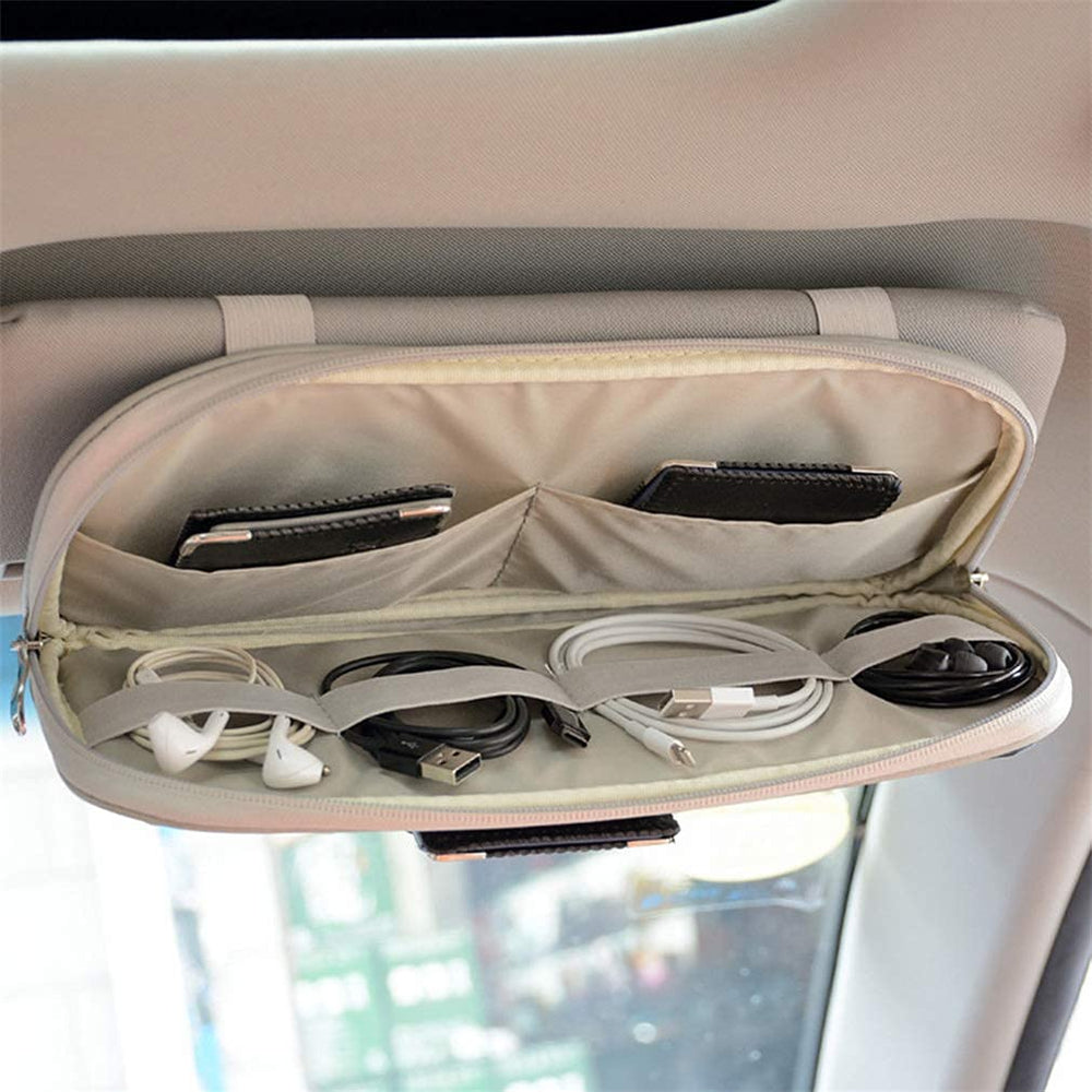 Kartisen sun visor organizer gray multi-pocket layout stores essentials for easy access.