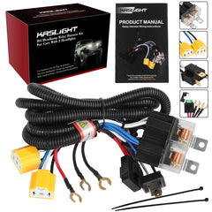 KASLIGHT H4 relay harness front view shows clean wiring for easy installation.