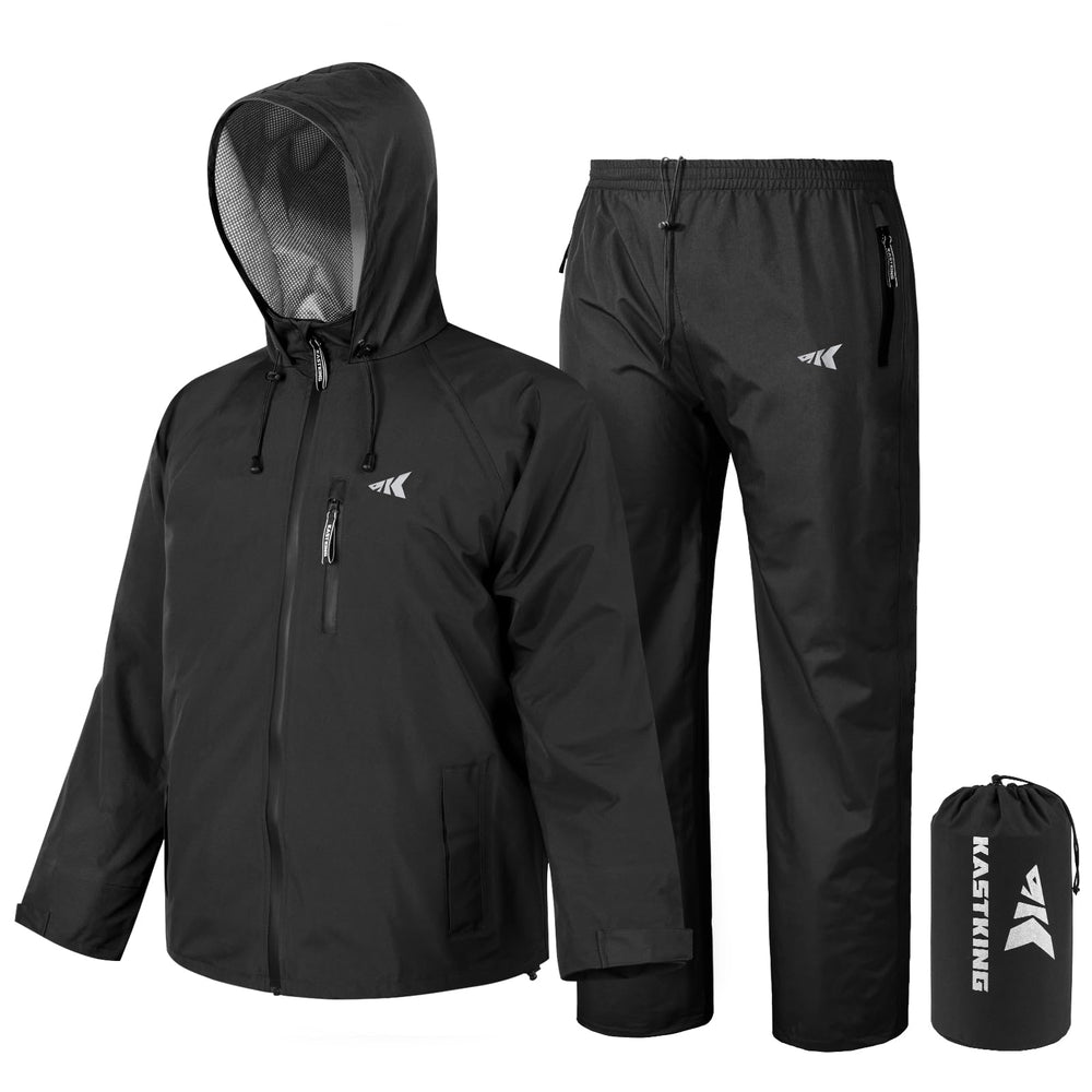 KastKing HydroSense rain suit front view showing full coverage for wet outings.