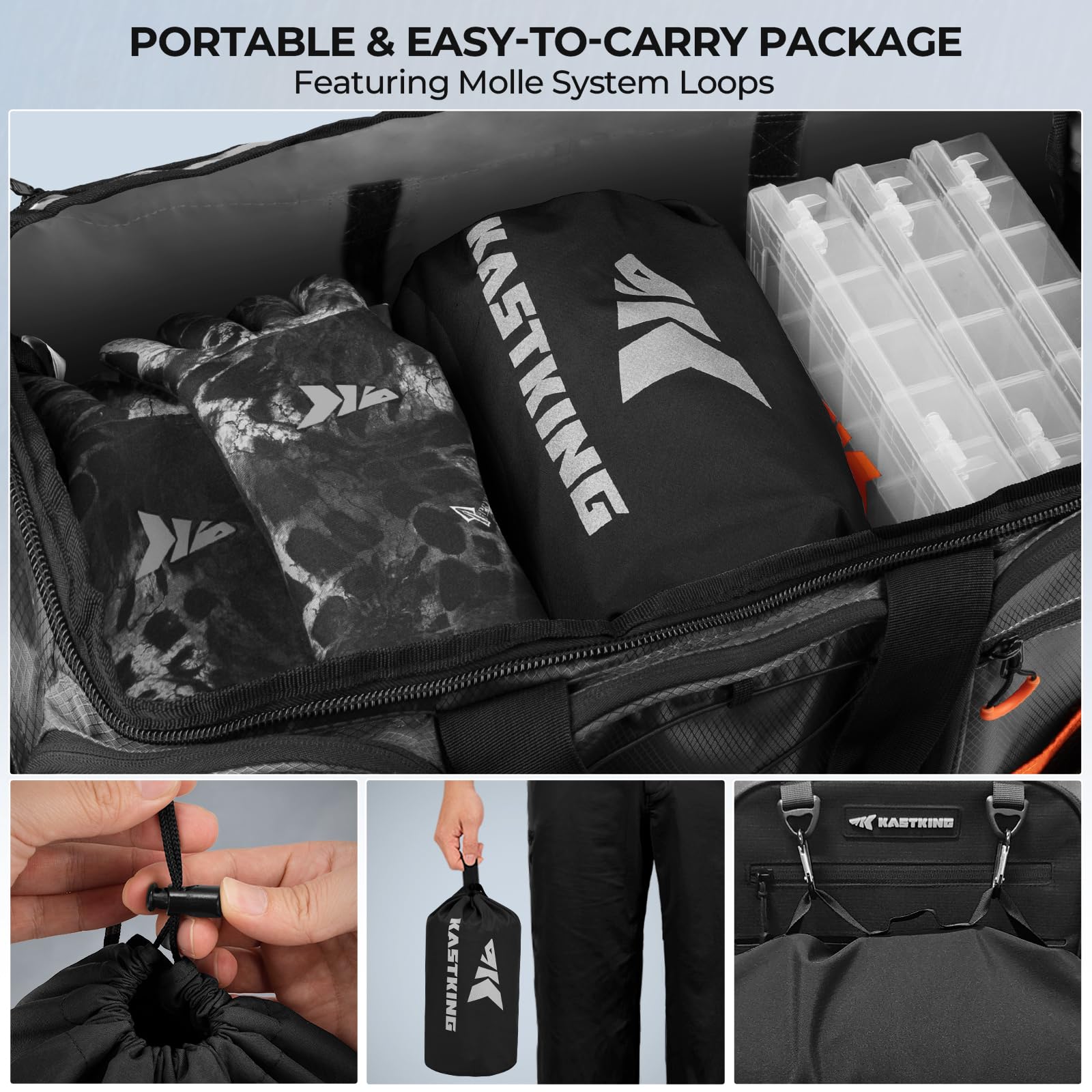 KastKing HydroSense rain suit travel-ready design for on-the-go adventures.