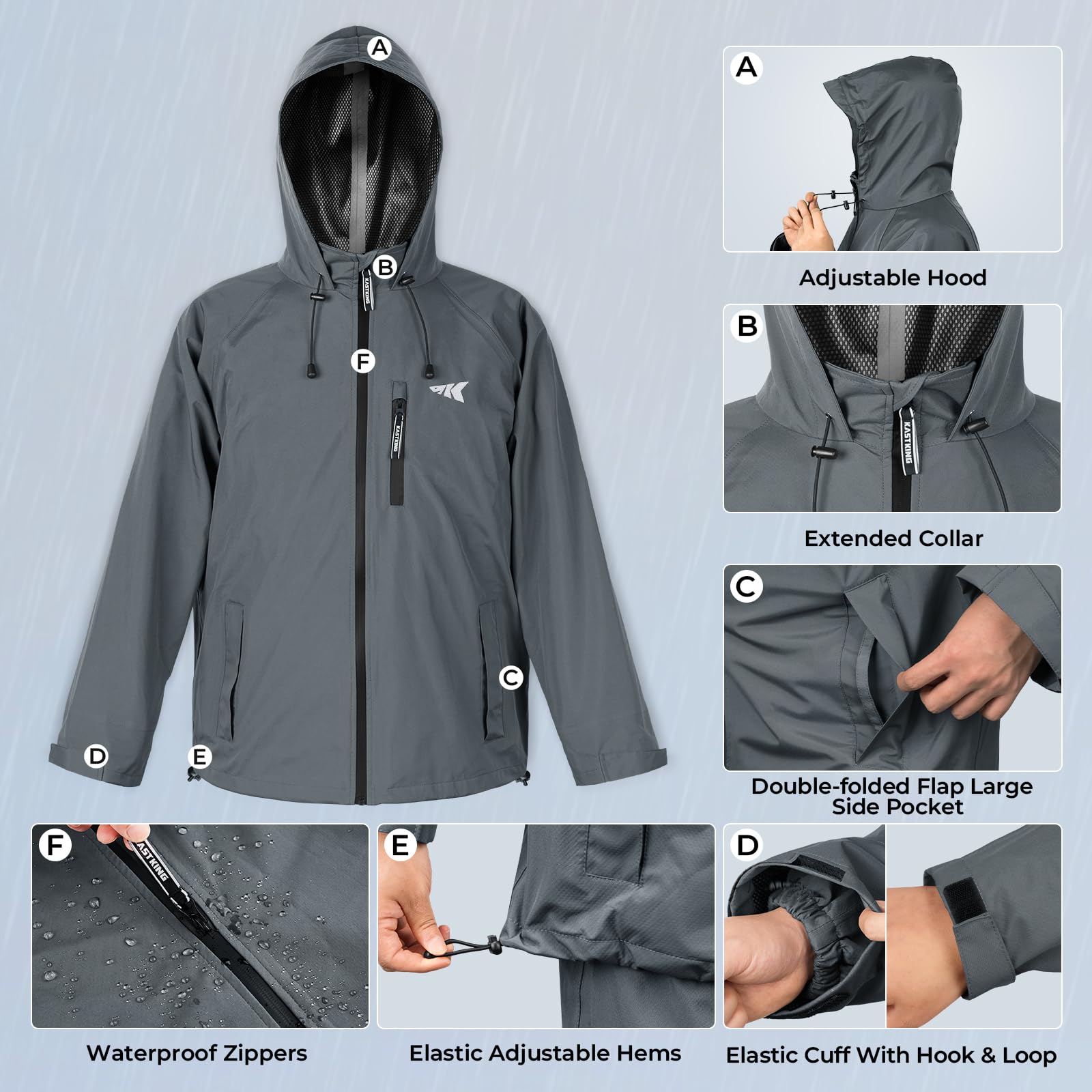 KastKing HydroSense MOLLE-ready rainsuit for convenient gear storage during outdoor trips.