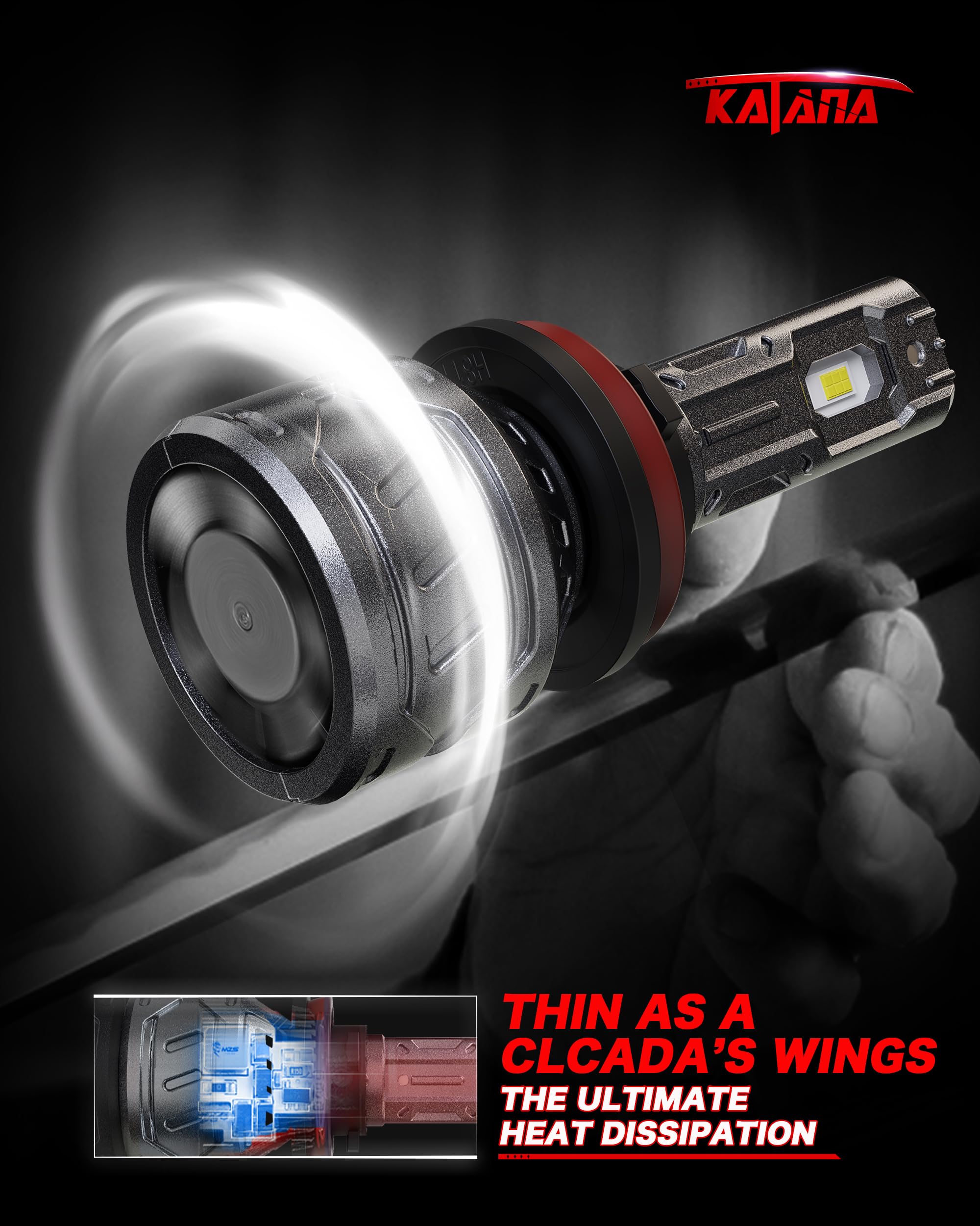 Katana H11 fog light featuring aviation aluminum body and cooling