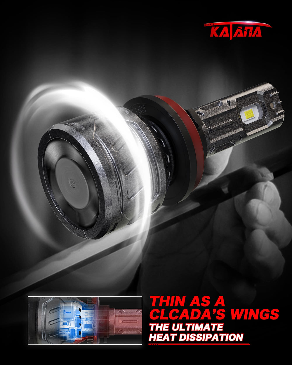 Katana H11 fog light featuring aviation aluminum body and cooling