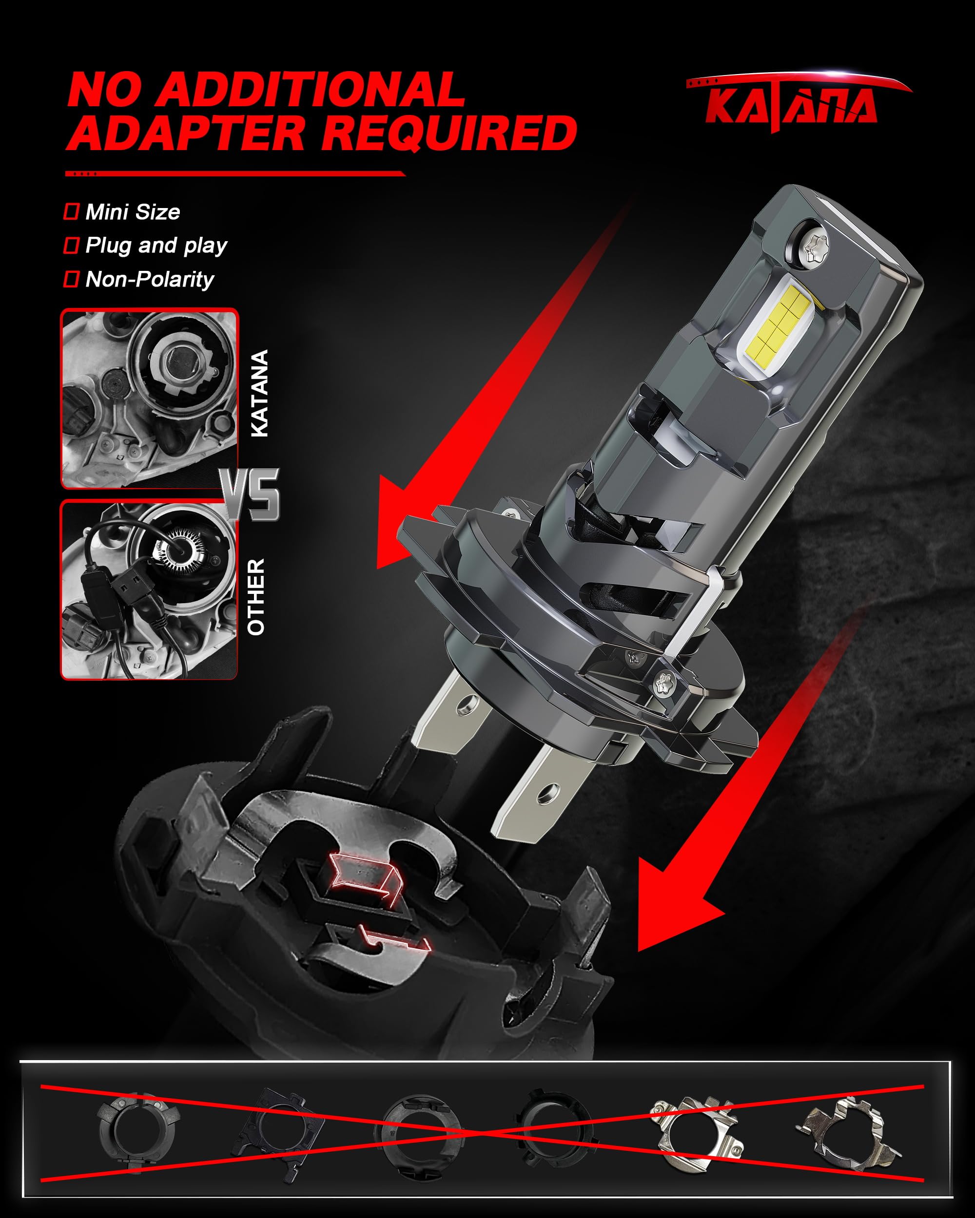 Katana H7 plug-and-play 1-to-1 fit installation.
