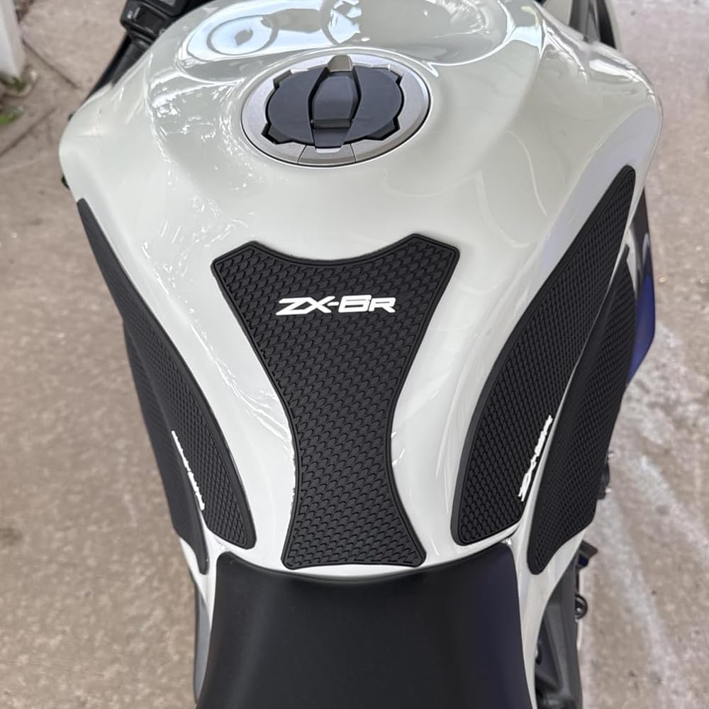 KATIE DEVI ZX-6R tank pad close-up highlighting rugged PVC material