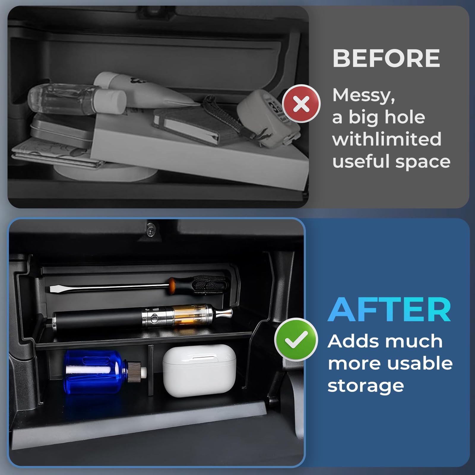 Durable ABS construction by Katorn provides long-lasting organization in your Tacoma glove box.