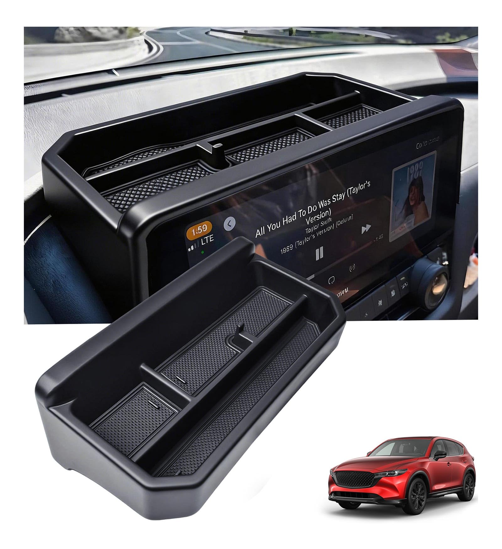 Katorn dashboard storage tray behind the CX-5 screen fits perfectly.