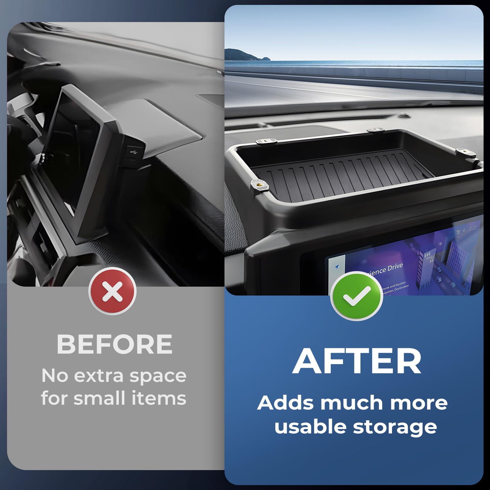 Katorn dashboard storage tray silicone mat reduces movement and noise.