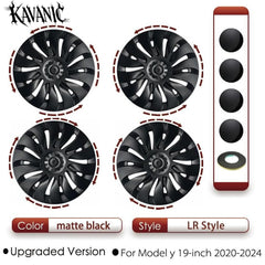 KAVANIC matte-black wheel cover for Tesla Model Y 19in adds rugged style and surface protection.
